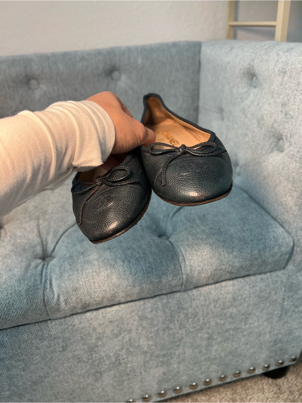 CHANEL Navy Caviar Leather Ballet Flats - Picture 10 of 12